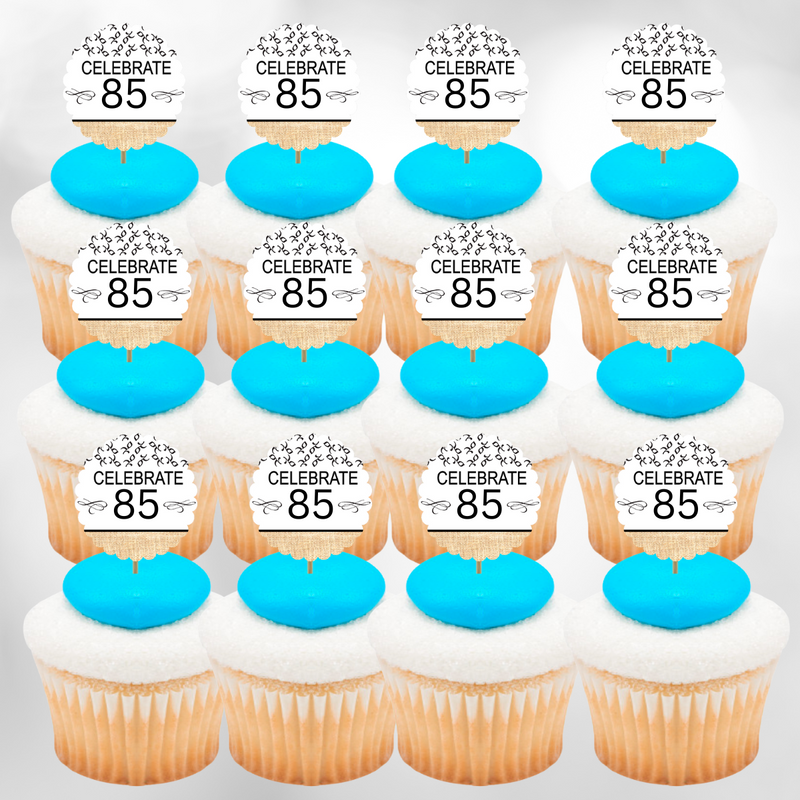 85th Birthday - Anniversary Novelty Burlap Cupcake Decoration Picks -12pack