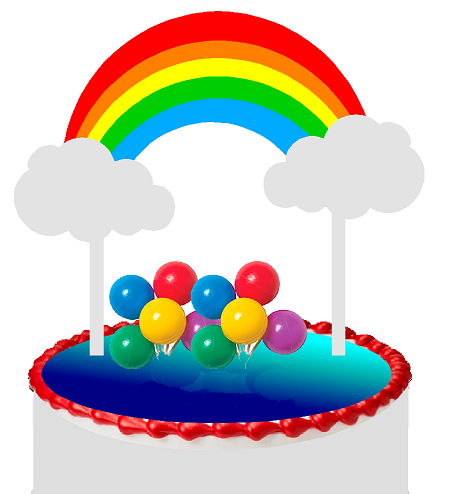 Bright Rainbow (Red Orange Yellow Green Blue) & Balloon Cluster Cake Decoration Banner Cake Topper