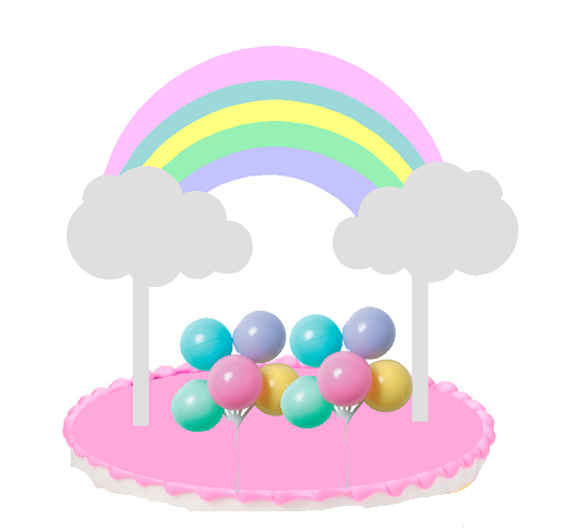 Pastel Rainbow (Pink Blue Yellow Mint Green Lilac) & Balloon Cluster Cake Decoration Banner Cake Topper