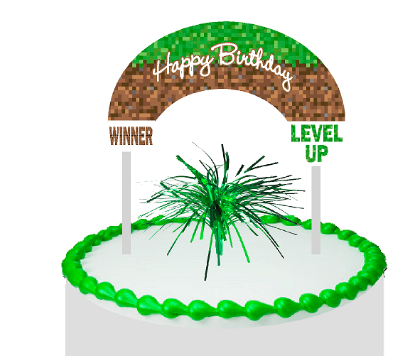 Pixel Level Up Game Happy Birthday Cake Decoration Banner Cake Topper