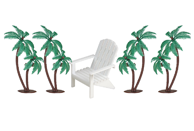 CakeSupplyShop Happy Retirement Cake Topper with Adirondack Chair, Beach Bucket, Palm Trees and Retirement Sign