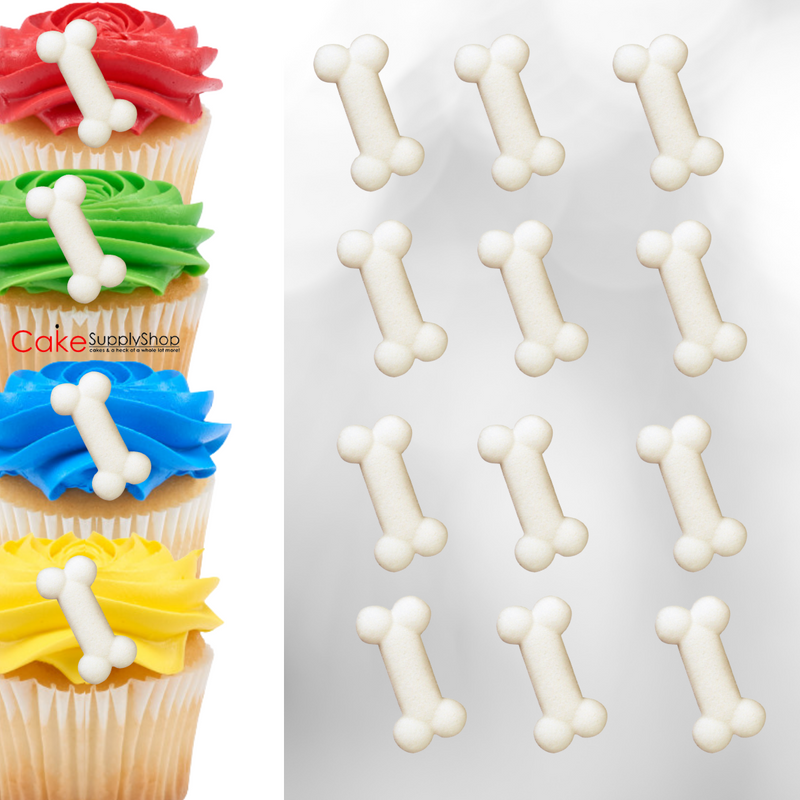 Dog Bone Edible Dessert Toppers Cake Cupcake Sugar Icing Decorations -12ct