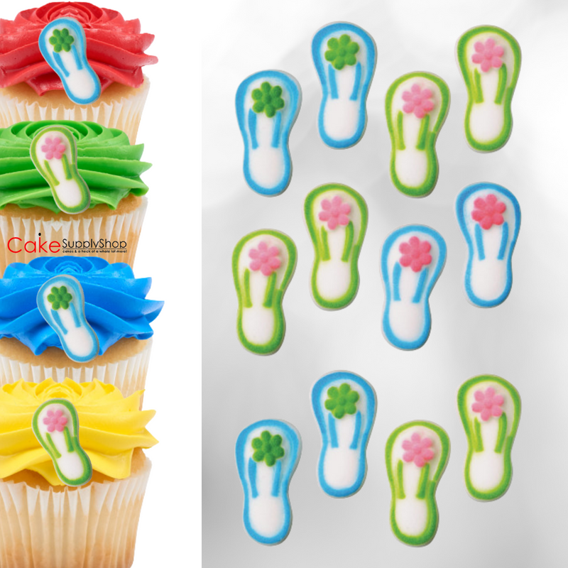 Flip Flops Edible Dessert Toppers Cake Cupcake Sugar Icing Decorations -12ct