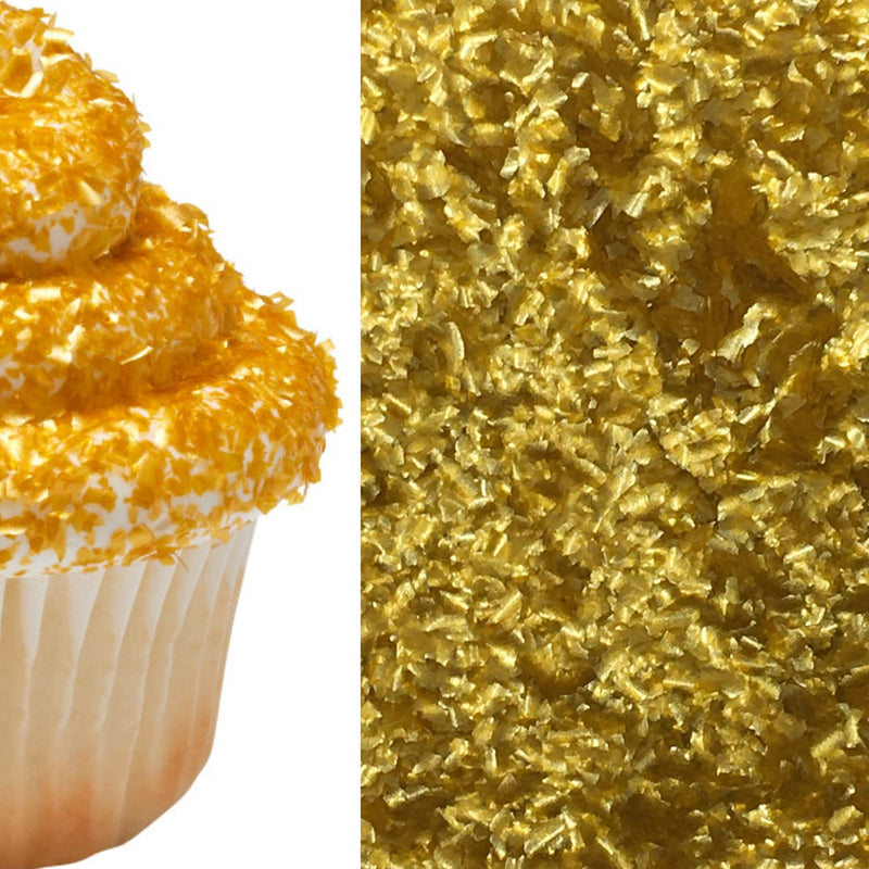 Gold Glitter Flakes With Gold Stars Metallic Edible Shimmer Sparkle Glitter For Cakes And Cupcakes 2oz Jar