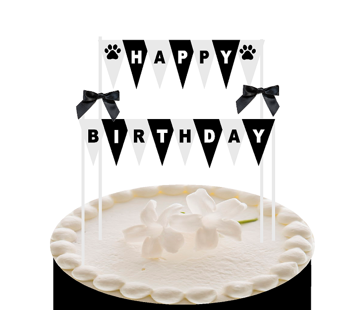 Happy Birthday Black and White Paw Print Cake Decoraton Bunting Banner with Bows