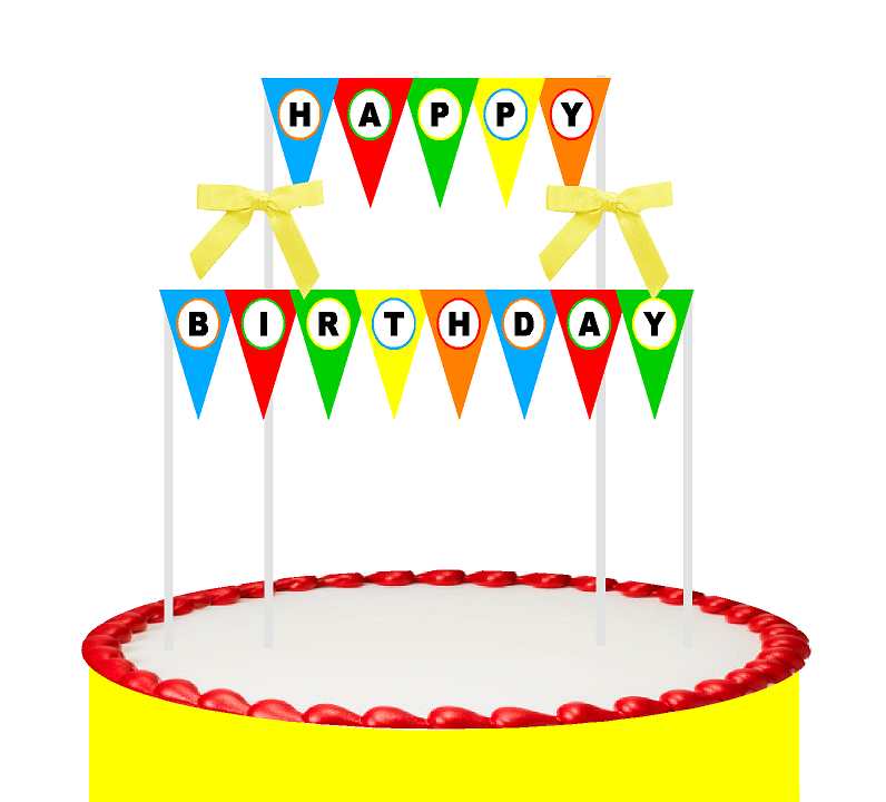 Happy Birthday Cake Decoration Bunting Banner Topper with Bow