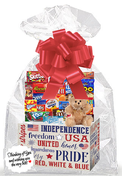 Patriotic Independence Day Memorial Day US Flag Thinking Of You Cookies, Candy & More Care Package Snack Gift Box Bundle Set