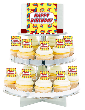 Super Hero Happy Birthday  Edible Photo  & Edible Cupcake Decoration Toppers