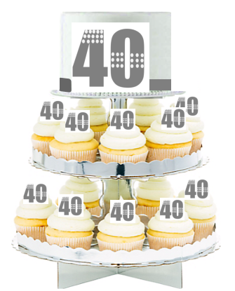Grey 40th  Edible Photo  & Edible Cupcake Decoration Toppers