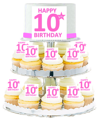 Happy 10th Birthday  Edible Photo  & Edible Cupcake Decoration Toppers