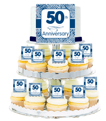 50th Anniversary Blue  Edible Photo  & Edible Cupcake Decoration Toppers