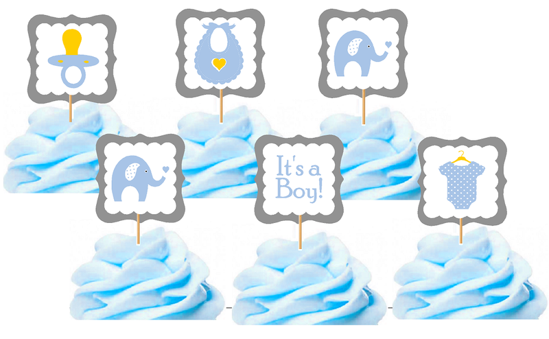 12pack Baby Elephant Assortment Blue Cupcake Toppers Food Picks