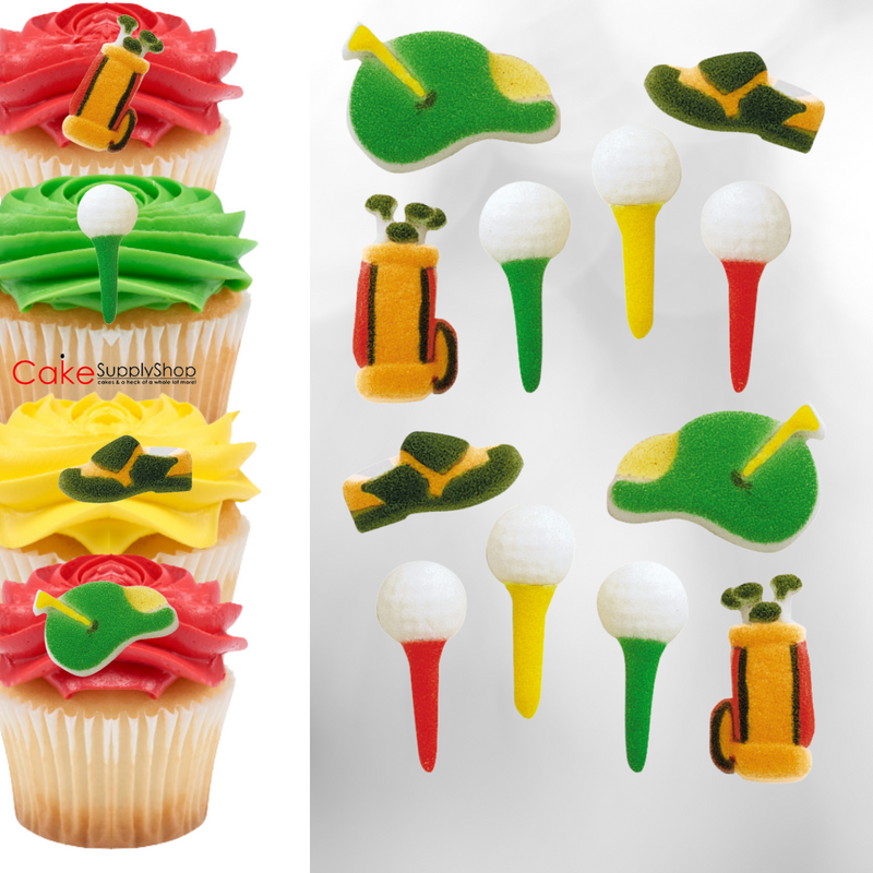 Golf Edible Dessert Toppers  Cake Cupcake Sugar Icing Decorations -12ct