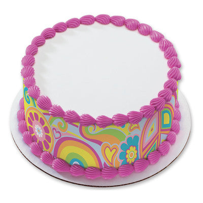 Groovy Design Flowers Hearts Rainbow Birthday Peel  & STick Edible Cake Topper Decoration for Cake Borders