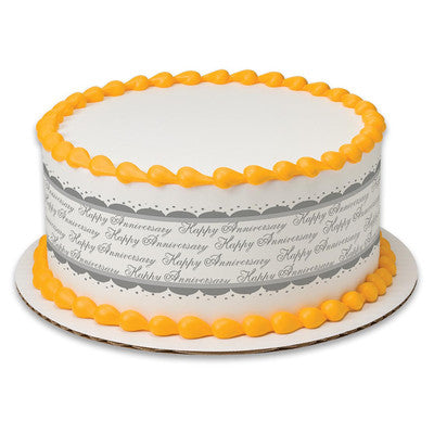 Silver Happy Anniversary Silver Birthday Peel  & STick Edible Cake Topper Decoration for Cake Borders