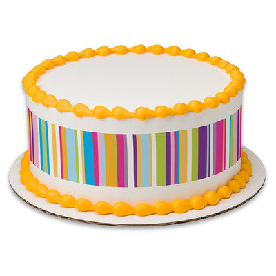 Happy Variety Stripes Birthday Peel  & STick Edible Cake Topper Decoration for Cake Borders