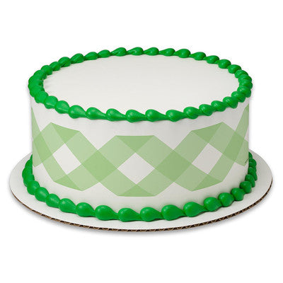 Mint Green Gingham Birthday Peel  & STick Edible Cake Topper Decoration for Cake Borders