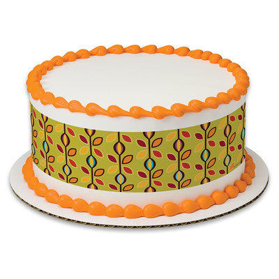 Modern Fall Pattern Leaves Birthday Peel  & STick Edible Cake Topper Decoration for Cake Borders