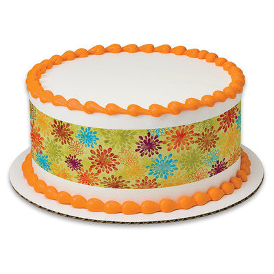 Modern Fall Harvest Flowers Floral Birthday Peel  & STick Edible Cake Topper Decoration for Cake Borders