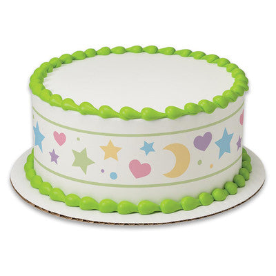 Moons Stars Hearts Baby Birthday Peel  & STick Edible Cake Topper Decoration for Cake Borders