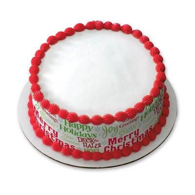 Nordic Greeting Merry Christmas Holiday Red& Green Birthday Peel  & STick Edible Cake Topper Decoration for Cake Borders