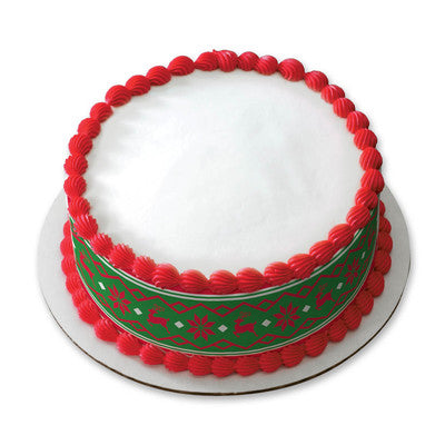 Nordic Reindeer Red Green Holiday Christmas Birthday Peel  & STick Edible Cake Topper Decoration Cake Borders