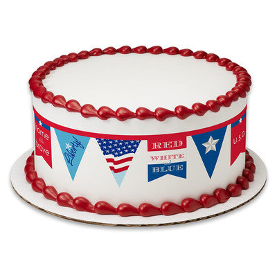 Independence Day July 4th Flags  Birthday Peel  & STick Edible Cake Topper Decoration for Cake Borders