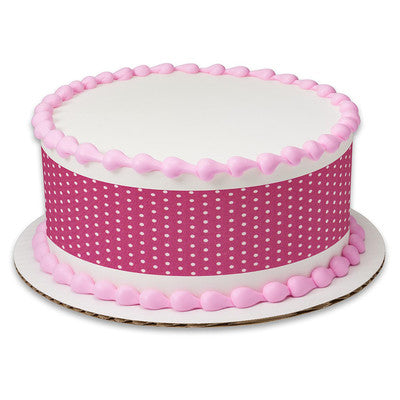 Pink Polka Dots Birthday Peel  & STick Edible Cake Topper Decoration for Cake Borders