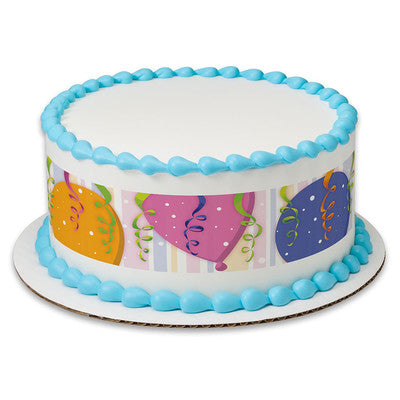 Birthday Streamers & Balloons Birthday Peel  & STick Edible Cake Topper Decoration for Cake Borders