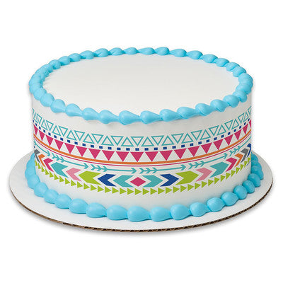 Tribal Print Birthday Peel  & STick Edible Cake Topper Decoration for Cake Borders w. Sparkle Flakes & Favor Labels