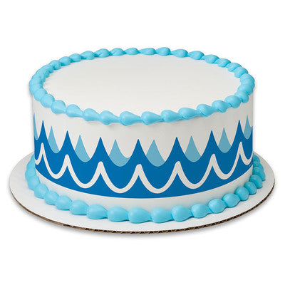Waves Blue Ocean Birthday Peel  & STick Edible Cake Topper Decoration for Cake Borders w. Sparkle Flakes & Favor Labels