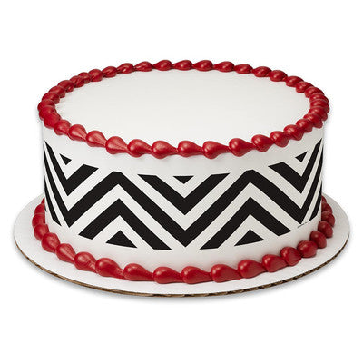 Black and White Chevron Birthday Peel  & STick Edible Cake Topper Decoration for Cake Borders