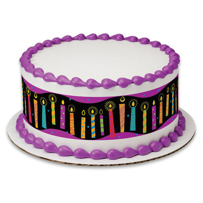 Black Neon CandlesBirthday Peel  & STick Edible Cake Topper Decoration for Cake Borders