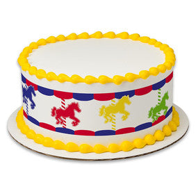 Carousel Merry-Go-Round Horses Birthday Peel  & STick Edible Cake Topper Decoration for Cake Borders