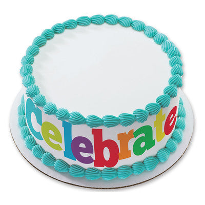 Celebration Stripes Birthday Peel  & STick Edible Cake Topper Decoration for Cake Borders