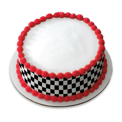 Black and White Checkered Roadway Racing  Birthday Peel  & STick Edible Cake Topper Decoration for Cake Borders