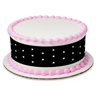 Dots White on Black Birthday Peel  & STick Edible Cake Topper Decoration for Cake Borders