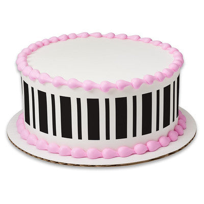 Stripes Black and White Birthday Peel  & STick Edible Cake Topper Decoration for Cake Borders