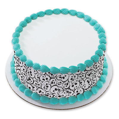 Swirls Black Birthday Peel  & STick Edible Cake Topper Decoration for Cake Borders w. Sparkle Flakes & Favor Labels