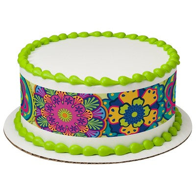Festive Floral Birthday Peel  & STick Edible Cake Topper Decoration for Cake Borders