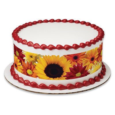 Fall Flowers Sunflowers Birthday Peel  & STick Edible Cake Topper Decoration for Cake Borders