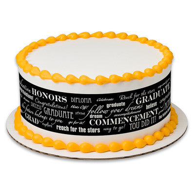 Grad Celebration Words Graduation Birthday Peel  & STick Edible Cake Topper Decoration for Cake Borders