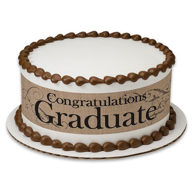 Graduate Keys Brown Congratulations Birthday Peel  & STick Edible Cake Topper Decoration for Cake Borders