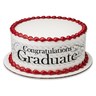 Graduate Keys Black & White Congratulations Birthday Peel  & STick Edible Cake Topper Decoration for Cake Borders