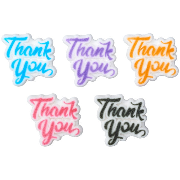 Thank You Dessert Toppers Ready To Use Edible Cake Cupcake Sugar Icing Decorations -12ct