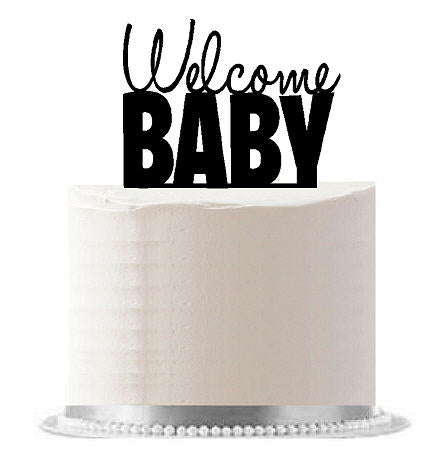 Welcome Baby Black Birthday Party Elegant Cake Decoration Topper