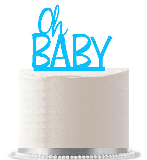 Oh Baby Blue Birthday - Baby Shower Party Elegant Cake Decoration Topper