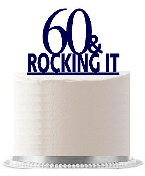 60 & Rocking It Navy Birthday Party Elegant Cake Decoration Topper