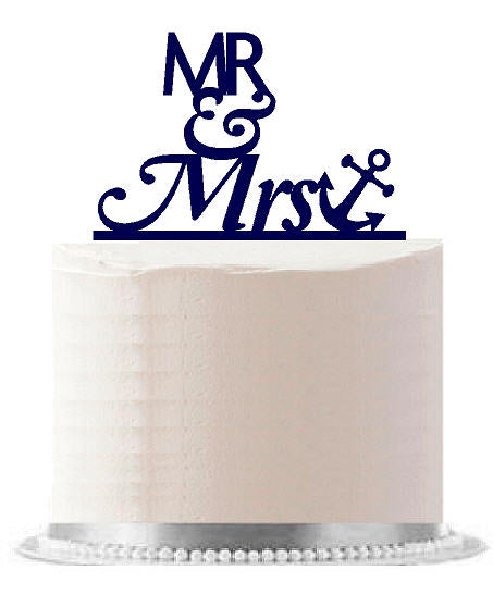 Mr & Mrs Nautical Anchor Navy Birthday Party Elegant Cake Decoration Topper