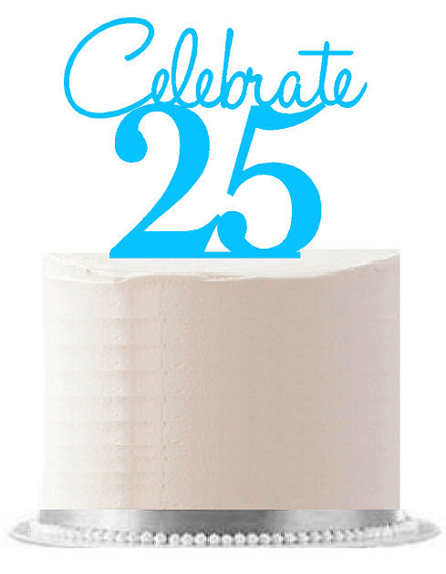 Celebrate 25 Blue Birthday Party Elegant Cake Decoration Topper